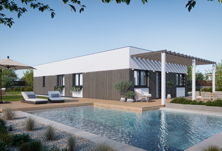 Dos adosados con piscina, vista frontal