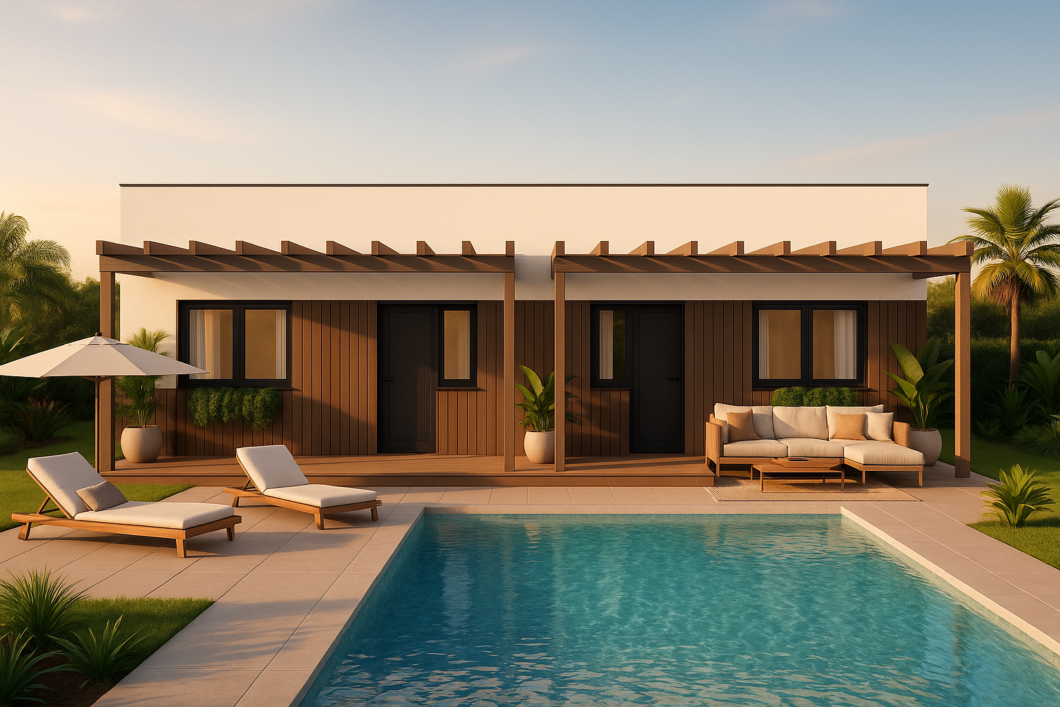 Adosado con piscina, vista frontal