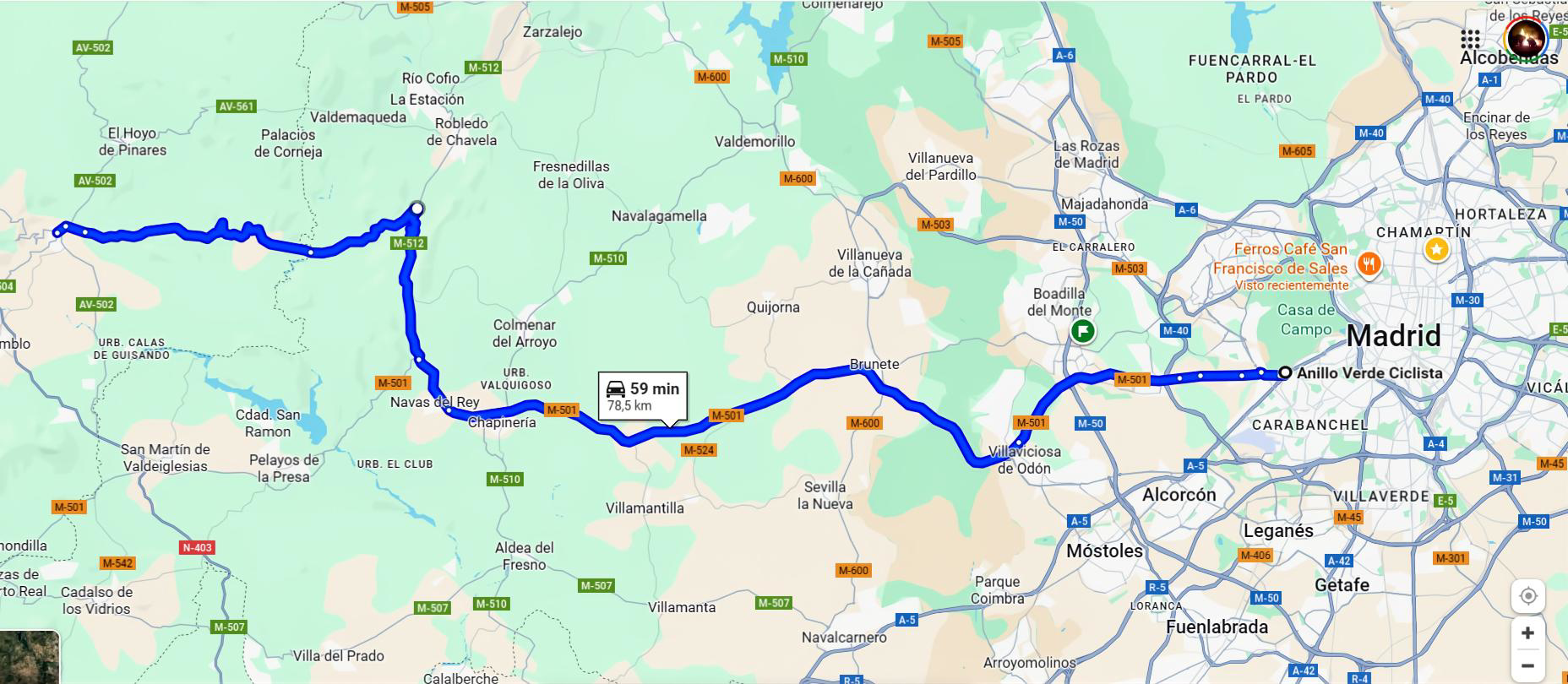 Ruta por la M-501 desde Madrid a Cebreros